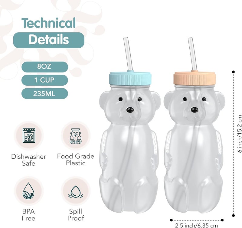 The 730 Project Honey Bear Straw Cup for Babies, 8oz Honey Bear Cup with Travel Lid, 2-Pack Therapy Learning Honeybear Straw Cup - Image 4